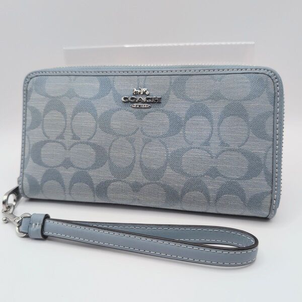 美品!COACH 長財布 ラウンドファスナー キャンバス×レザー シグネチャー