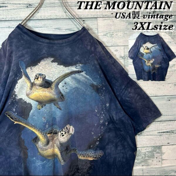 【ダメージ感】THE MOUNTAIN USA製 タイダイ柄 Tシャツ 3XL ビッグサイズ アニマルプリント ビッグプリント