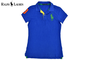 S-9583* free shipping * beautiful goods *RALPH LAUREN Ralph Lauren * regular goods blue blue color big po knee embroidery deer. . polo-shirt with short sleeves XS