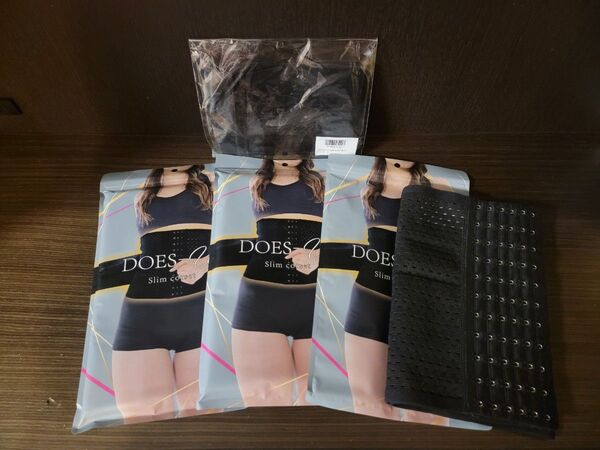 DOES-U Slim corset スリムコルセット Mサイズ 黒 3個セット ドSベルト付き ベルミス