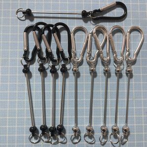 カラビナカスタムキーホルダー10本 ブラック5、シルバー5