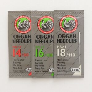 【HA×1】14番 16番 18番 3パック オルガン ミシン針 家庭用 職業用