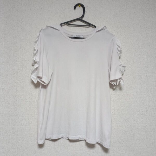 ZARA TRFALUC☆袖フリルデザイン半袖カットソー・Tシャツ 白 ホワイト クルーネック