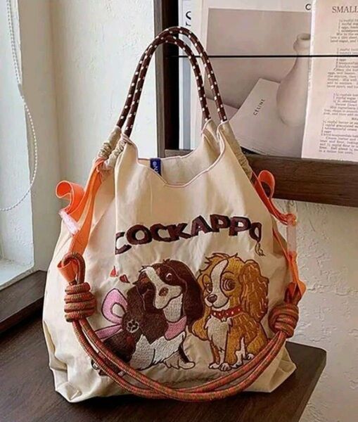 ▼週末週末セール▼▼刺繍トートバッグ◆コッカプー◆コッカー・スパニエル◆ 軽量 エコバック◆犬◆ドッグ◆ショルダーストラップ付き