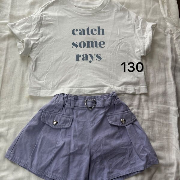 130 ジーユー tシャツ しまむら キュロット ショートパンツ 半ズボン 子供服 女の子 ハーフパンツ まとめ売り 2点セット