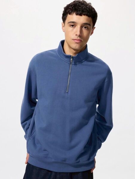 新品 UNIQLO ユニクロ スウェットハーフジップシャツ 66 BLUE ブルー XLサイズ