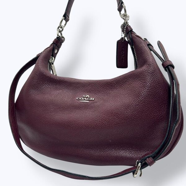 COACH 349 ショルダーバッグ ハーフムーン ワインレッド ロゴ 2way コーチ ワンショルダーバッグ 肩掛け レザー