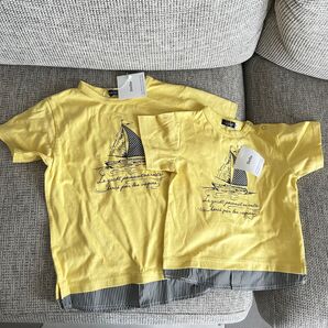 BeBe Tシャツ おそろい 兄弟 リンクコーデ 120 90 半袖Tシャツ イエロー スプライト