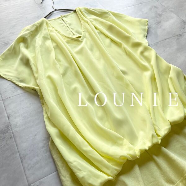 LOUNIE 裾ギャザー Vネックブラウス タック 異素材切替