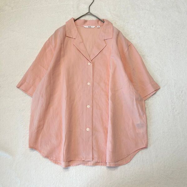 UNIQLO ユニクロ コットンリネン オープンカラーシャツ 大きいサイズ XL ゆったり 綿麻混 ピンク 半袖シャツ トップス