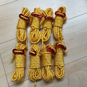 【8本】テントロープ パラコード アルミ自在金具付 キャンプ 紐 タープ 黄色