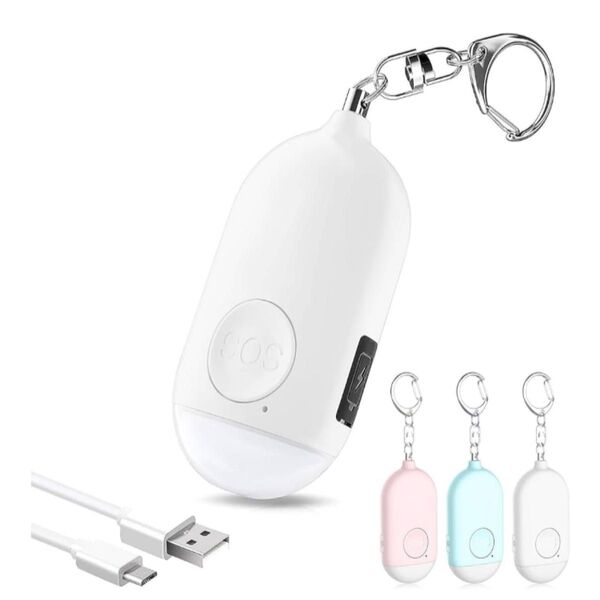 防犯ブザー【白】 LEDライト付き 防犯アラーム USB充電式 大音量130dB 防水 防犯 ブザー 小学生 女の子 男の子 女性