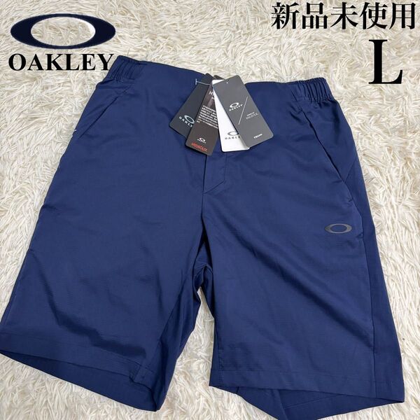 新品 オークリー ハーフパンツ ショートパンツ 吸汗速乾 接触冷感 UVカット ゴルフ ネイビー Lサイズ