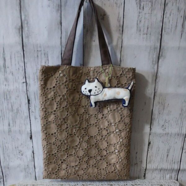 123 コットンこばやし デカねこマスコット付き ペタンコトートバッグ ハンドメイド