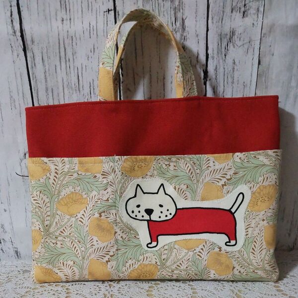 159 コットンこばやし 整列ねこ アップリケ ペタンコトートバッグ バッグインバッグ ハンドメイド