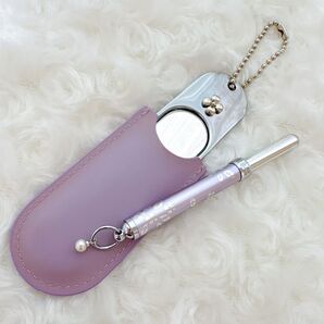 ミキモト MIKIMOTO リップブラシ リップミラー 鏡 ミラー キーホルダー パール 真珠 紫 パープル