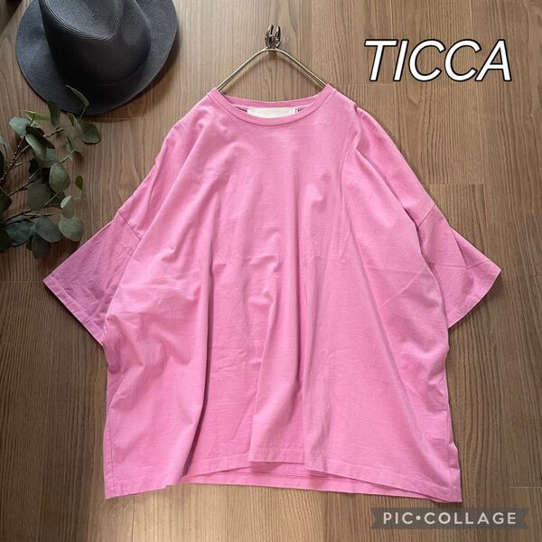 TICCA ティッカ バック刺繍 スクエアビッグシルエットTシャツ ピンク