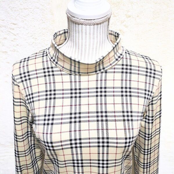 希少 美品 BURBERRY バーバリーロンドン ノバチェック バーバリーチェック 長袖カットソー シャツ タートルネック M