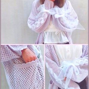 希少★極美品★LIZ LISA ボリュームスリーブ メッシュニット カーディガン レースアップ 編み上げリボン 羽織り トップス