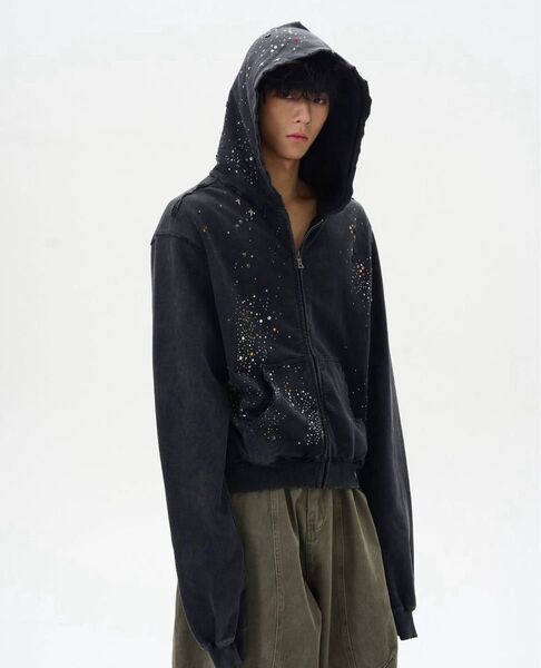 GEEK geek ジップパーカー RHINESTONE DAMAGED ZIPPED HOODIE Mサイズ