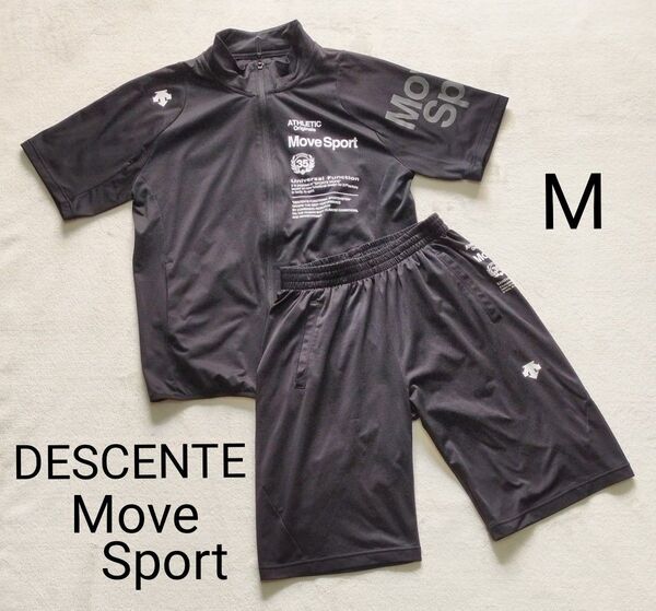 デサント DESCENTE ムーブスポーツ 半袖ブルゾン&ハーフパンツ 上下セット メンズ Mサイズ 黒 ブラック 軽量