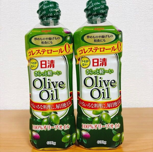 日清 さらっと軽い オリーブオイル100% 600g x2本 おりがみ 1枚