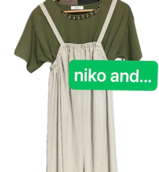 ニコアンド niko and... ビジュー付き 半袖Tシャツ ビーズ カーキ トップス ビーズ スパンコール キラキラ 主役級