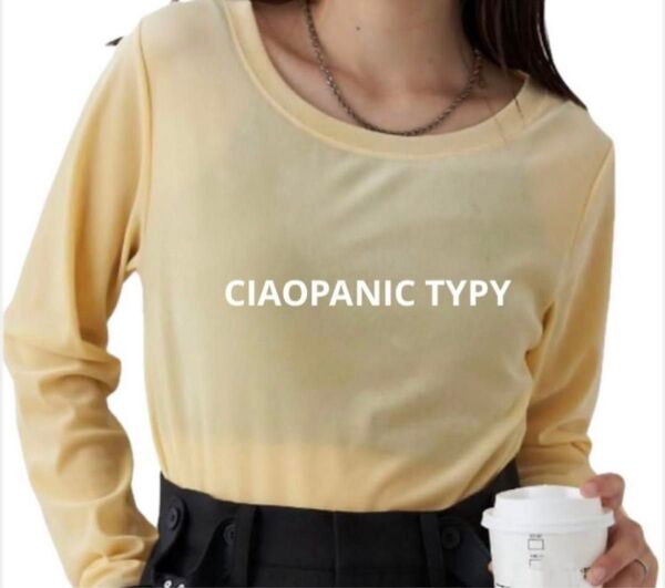 新品 CIAOPANIC TYPY チャオパニックティピー フロッキーベロア見えロングスリーブTee イエロー フリー シースルー