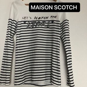MAISON SCOTCH ボーダーロングシャツ 長袖 ロンT メゾンスコッチ ラメ ロゴ ファッション レディース コーデ