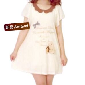新品 amavel 猫 ワンピース 半袖 アマベル cat ソフト ネオ ロリータ フリル スカラップ ポロ プリント ふんわり
