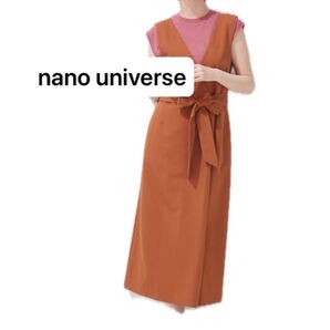 ナノユニバース ウエストリボンラップワンピース 38サイズ nano・universe キャメル 重ね着 コーディネート リボン