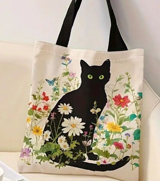 猫と花の柄のトートバック/エコバッグ/インポート物【未使用品】