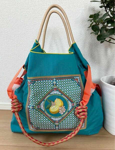 【刺繍 エコバッグ + オレンジストラップ付き】トートバッグサイズM