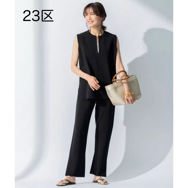 23区【洗える】コットンポリエステルストレッチ キーネックニット トップス パンツ セットアップ オンワード樫山