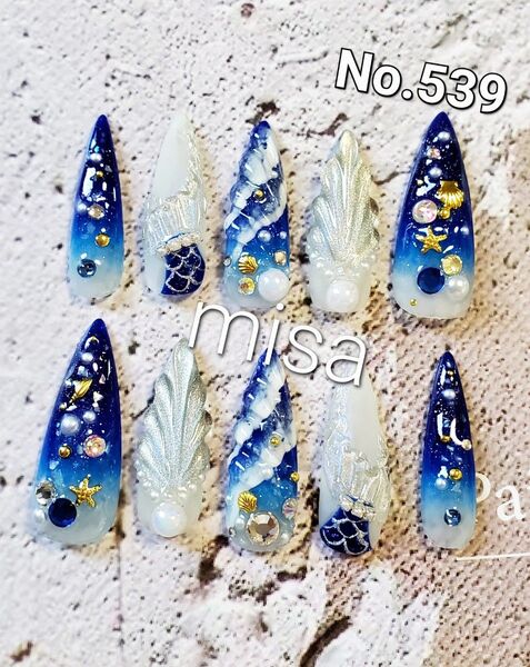 【オーダー】マグネットネイル 人魚の鱗 海 夏 ビジュー ネイルチップ ジェルネイル
