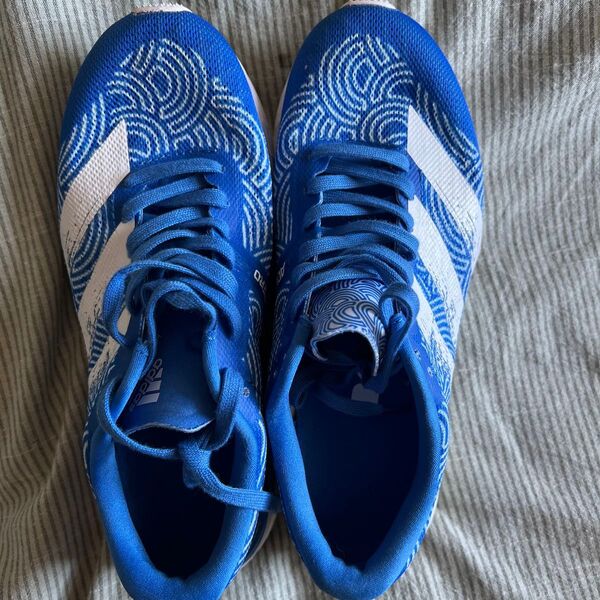 adidas ランニングシューズ メンズ 27cm 青×白 波模様