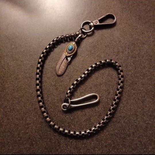ウォレットチェーン シルバー アメカジ フェザー 石付き ヴィンテージ 古着