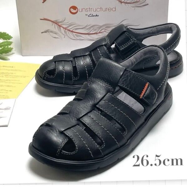 美品 CLARKS クラークス アンウィルモア ベイ レザー サンダル 靴 26.5cm ブラック 黒 メンズ 26.5 27cm