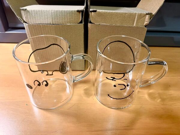 スヌーピー チャーリーブラウン PEANUTS ガラス製マグカップ 未使用品 2個セット マリモクラフト