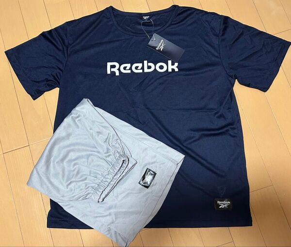 【激安】【タグ付き】Reebok 半袖Tシャツ&ハーフパンツセット ネイビー/グレー Lサイズ 未使用 上下セット