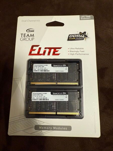 Team ノートPC用 SO-DIMM DDR4 2666MHz PC4-21300 32GBx2枚組 64GB
