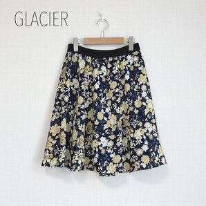 GLACIER 花柄フレアスカート ウエストゴム 総柄 ネイビー M ハニーズ