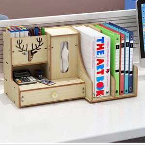 卓上ファイル収納ボックス 木製 デスクトップ収納ラック デスク上置き棚