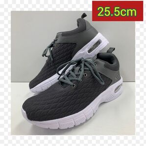 25.5cm★新品メンズスニーカー☆幅広厚底 軽量 メッシュエアーシューズ 灰