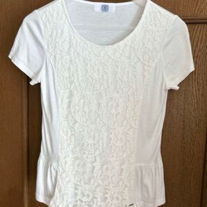 オンワード樫山titivate レース切替ペプラムTシャツ オフホワイト M