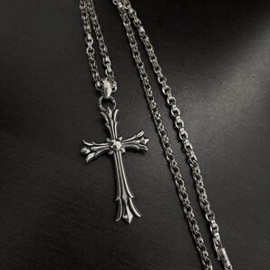 シルバー925 ラージダブルクロスペンダント ペーパーチェーンネックレス