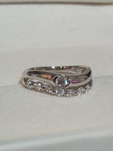 Pt900 一粒ダイヤモンド ハーフエタニティリング 計0.54ct 12号