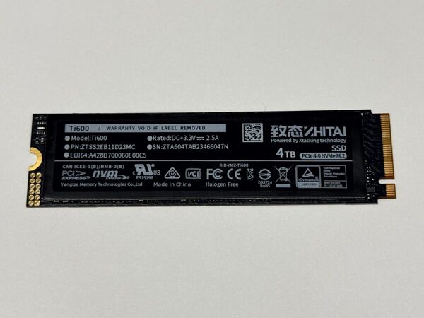 【超美品】YMTC ZHITAI Ti600 4TB内蔵SSD M.2 2280 PCIe4.0 NVMe2.0 PS5動作確認済