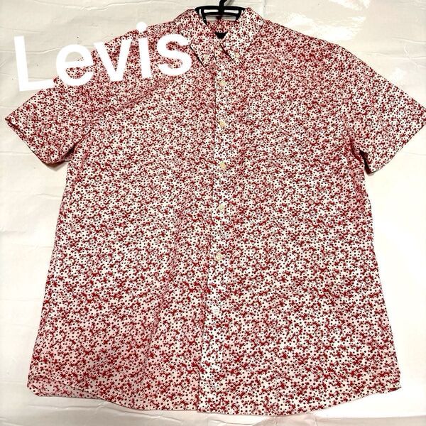 Levi's リーバイス 花柄 総柄コットン半袖シャツ 赤&白 ボタンダウン L