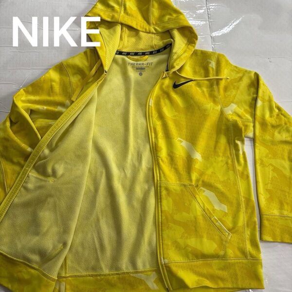 NIKE★ナイキ イエロー総柄パーカースポーツウェア値下げしました フルジップアップ